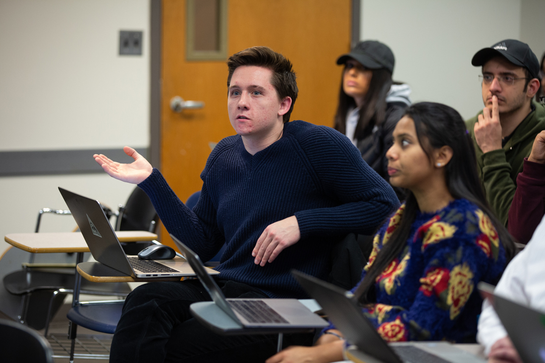 Student asking a question in class