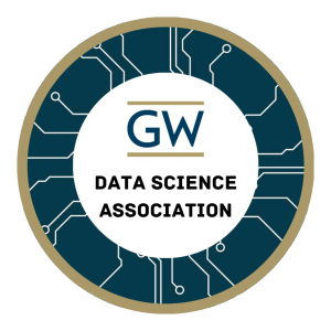 Circular GW Data Science Association Logo with circuit board blue border, stroked with buff